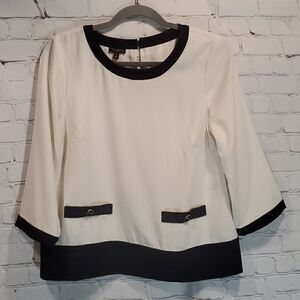 Talbots white and navy quarter sleeve blouse NWT